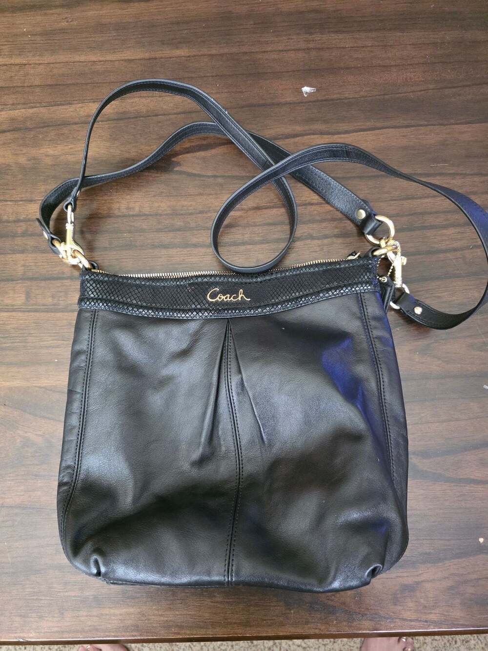 Coach Ashley Black Leather Hobo Bag with Snakeskin Trim